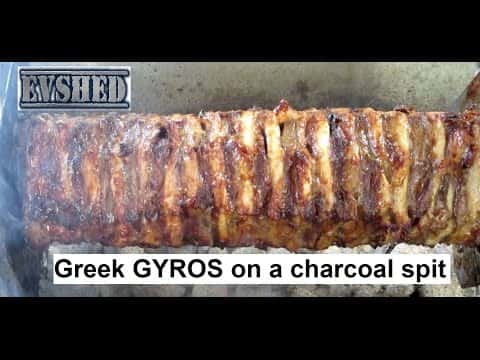 Greek Gyros cooked on a charcoal spit