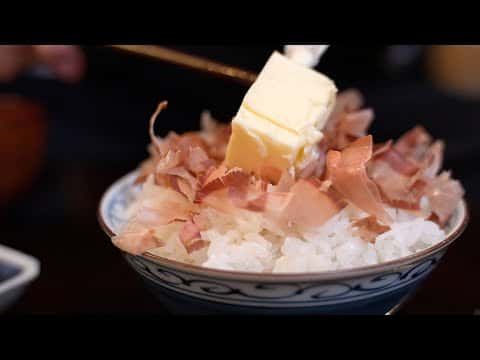 総合レシピ：バター醤油かつお節ご飯、豚汁、野沢菜漬け