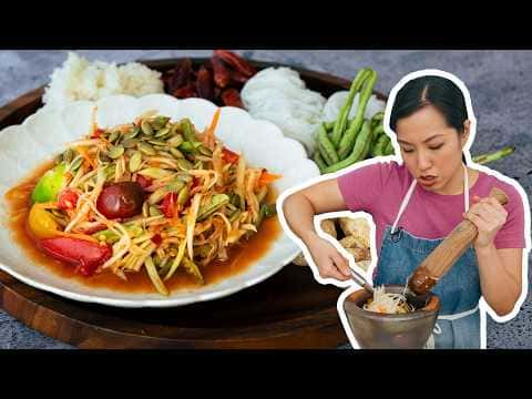 Lao-Style Green Papaya Salad (Som Tum Pla Ra)