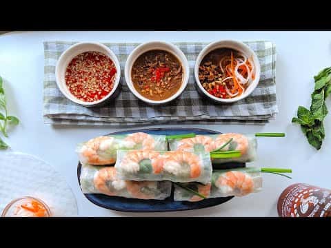 Authentic Vietnamese Fresh Spring Rolls (Gỏi Cuốn) with 3 Homemade Dipping Sauces