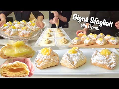 Bignè sfogliati alla crema con 3 consistenze