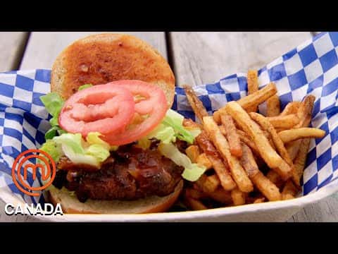 Gourmet Burger & Fries Battle: Red, Blue, and Green Team Burgers
