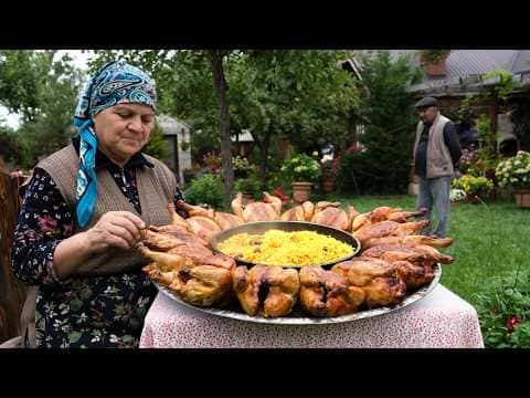 Wood-Fired Roasted Whole Chicken with Saffron Rice and Roasted Vegetable Salad