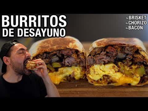 Tres Burritos Monumentales para el Desayuno (Brisket, Americano y Chorizo)