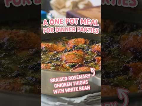 Crispy Braised Chicken Thighs with White Beans and Spinach