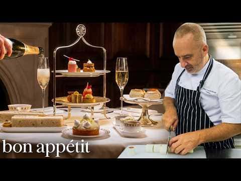 Afternoon Tea: Chocolate Bonbons, Plum & Ginger Roll, Strawberry Jam, Scones, and Yuzu Meringue