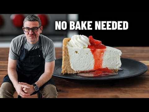 No-Bake Vanilla Bean Cheesecake with Strawberry Sauce