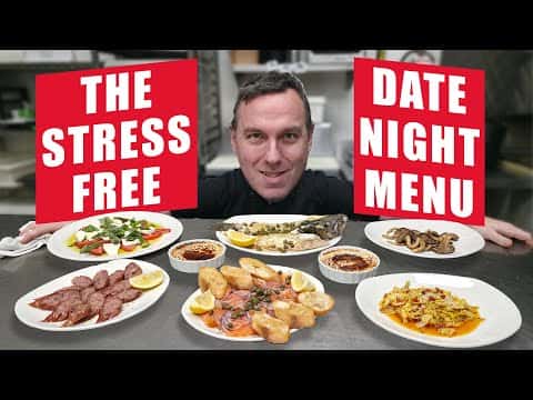 Complete Date Night Menu: Crème Brûlée, Smoked Salmon, Caprese Salad, Loukaniko & Lavraki