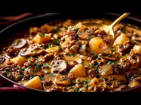 Creamy Ground Beef and Potato Skillet with Fresh Chopped Salad