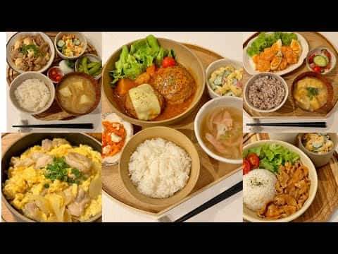 1週間夕食献立(親子丼、肉豆腐、煮込みハンバーグ、ポークケチャップ、エビマヨ)