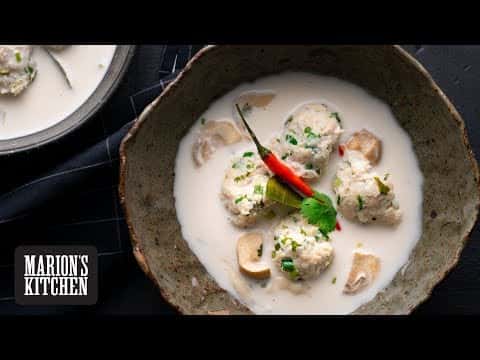 Thai Spicy Coconut Lime Soup with Chicken Meatballs (Tom Kha Gai Twist)