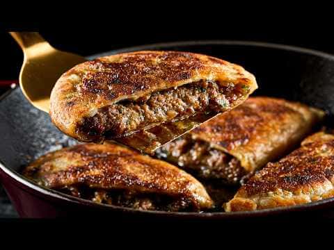 Crispy Beef and Lamb Arayes with Tahini Yogurt Sauce and Salad