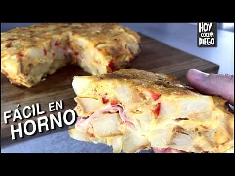 Tortilla de papas al horno saludable (rellena con jamĂłn y queso)