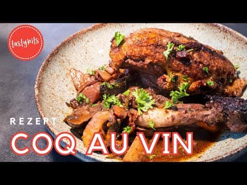 Coq au vin - Geschmortes Huhn in Rotwein
