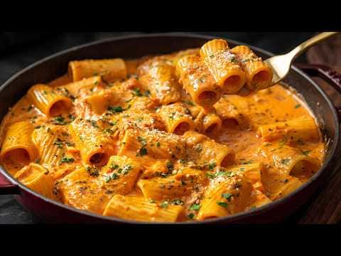 Creamy Garlic Tomato Rigatoni with Side Salad