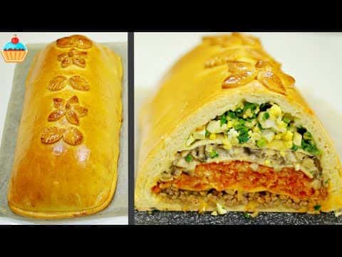 Пирог Кулебяка с мясом, капустой, грибами и яйцом