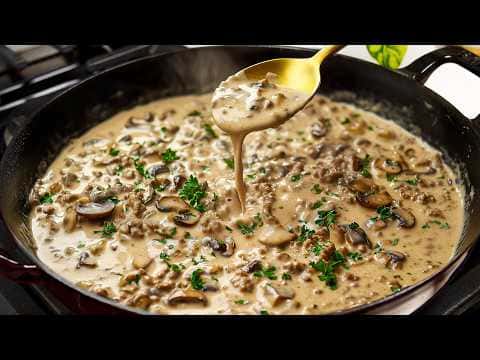 Creamy Ground Beef Stroganoff with Pasta and Tomato Salad