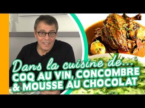 Menu minceur : Concombres à la menthe, Coq au vin avec écrasé de pommes de terre et Mousse au chocolat