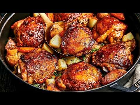 Honey Glazed Chicken and Potato Dinner with Cucumber Salad