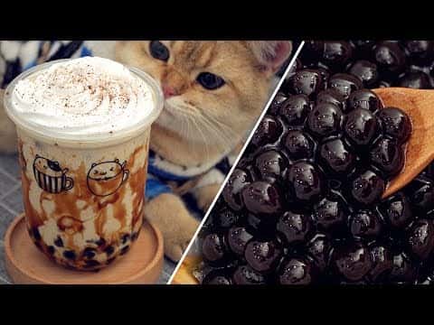 Homemade Cocoa Tapioca Pearls & Brown Sugar Bubble Tea