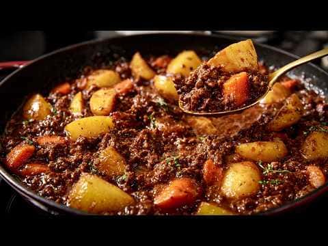Ground Beef and Potato Stew with Cucumber Avocado Salad