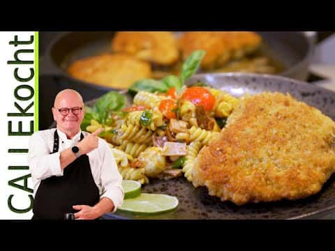 Knuspriges Hähnchenschnitzel gefüllt mit Mozzarella und Basilikum