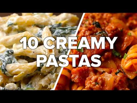 10 Creamy & Satisfying Pasta Dishes: Cajun Chicken Alfredo, Creamy Tomato Shrimp, Chicken Alfredo Pasta Bake, Penne Alla Vodka, Chicken Spinach Alfredo, Spinach & Shrimp Pasta, Creamy Chicken Penne, Lemon Butter Chicken Pasta, Spinach Artichoke Penne, and Chicken Bacon Veggie Pasta