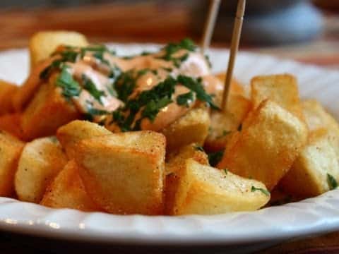 Patatas Bravas (Crispy Potatoes with Spicy Garlic & Chili Aioli)