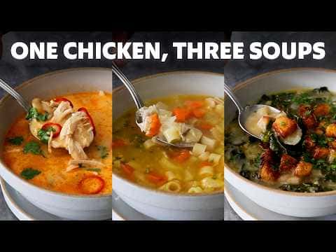 Combination Recipe: Homemade Chicken Broth, Thai Coconut Chicken Soup, Chicken Macaroni Soup, and Tuscan Beans and Greens Soup