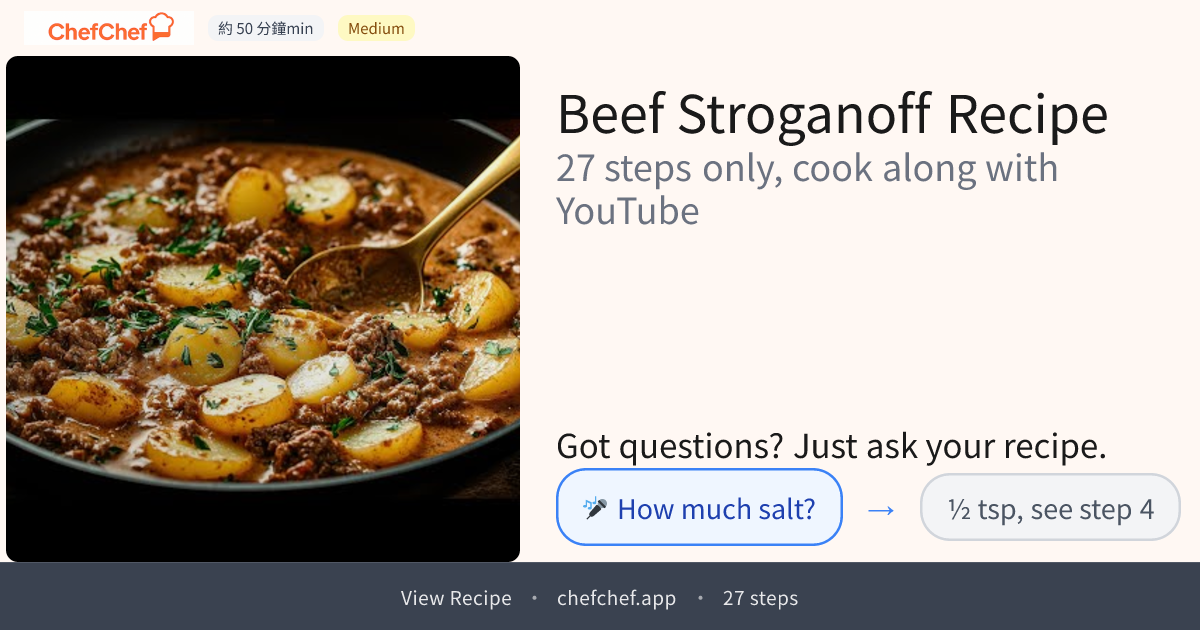 Beef Stroganoff | AI Cooking Agent for YouTube Recipes - ChefChef | Step-by-Step Recipe, Easy to Follow