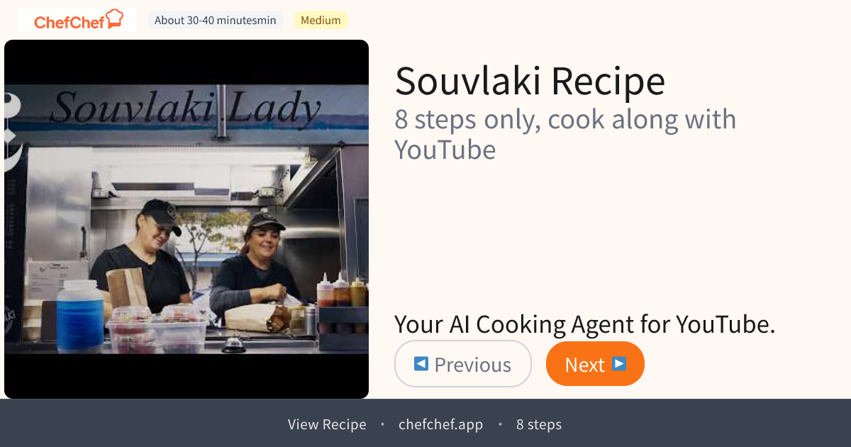 Souvlaki | AI Cooking Agent for YouTube Recipes - ChefChef | Step-by-Step Recipe, Easy to Follow