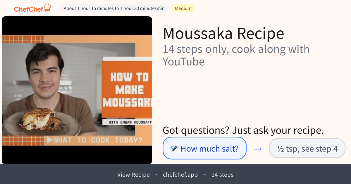 Moussaka | AI Cooking Agent for YouTube Recipes - ChefChef | Step-by-Step Recipe, Easy to Follow